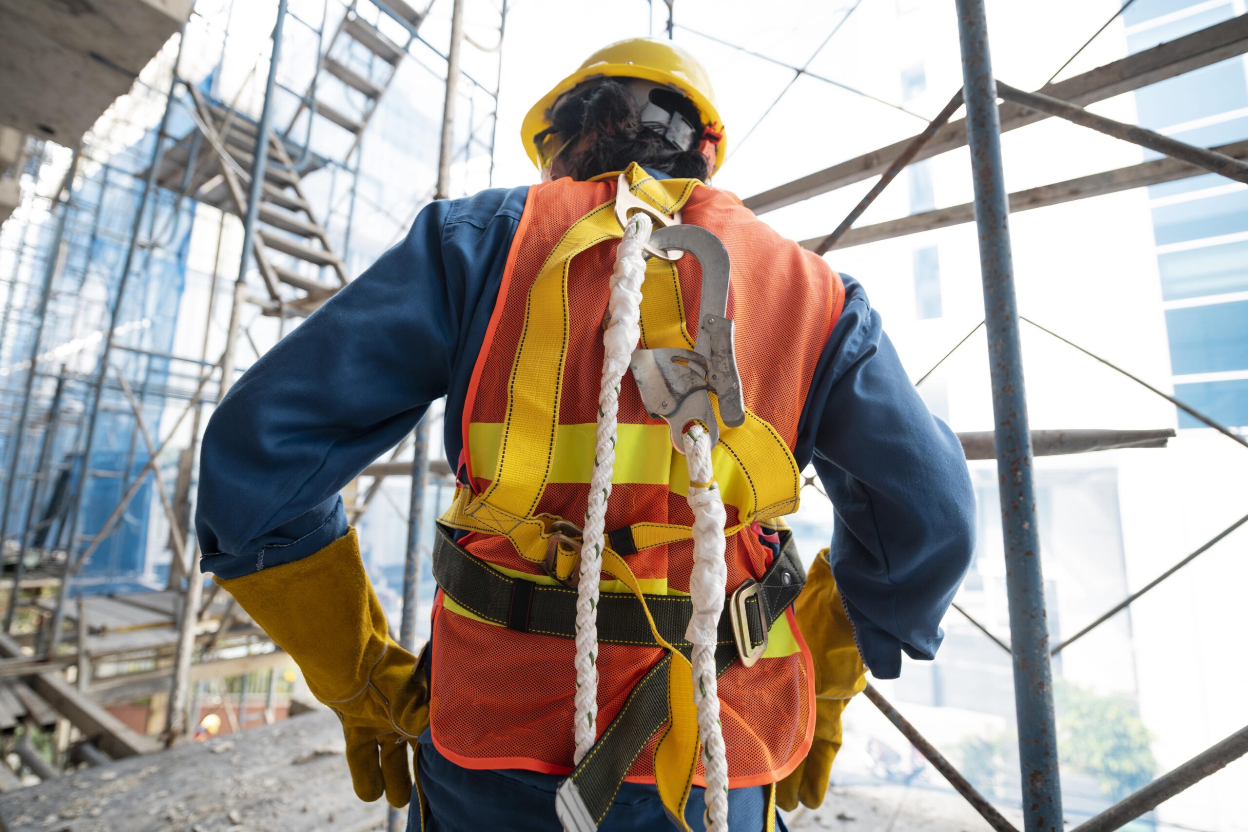 back view man with safety equipment